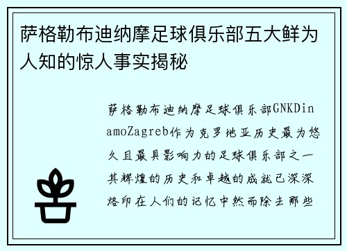 萨格勒布迪纳摩足球俱乐部五大鲜为人知的惊人事实揭秘